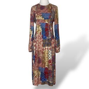 Zara Trafaluc Dress Size M Boho Brown Patchwork Print Cottage Core Bloggers Fav